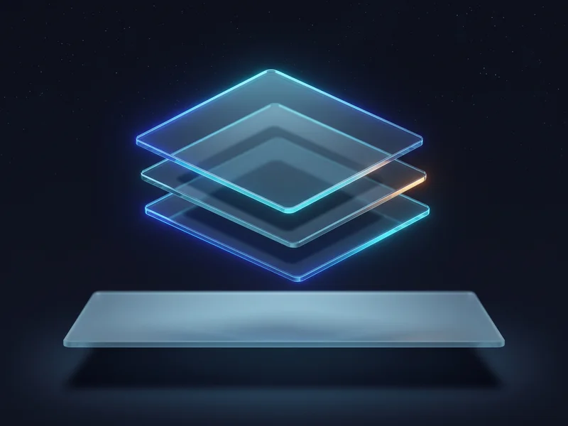 Translucent cards hovering above a solid glass surface with a clear dark gap between