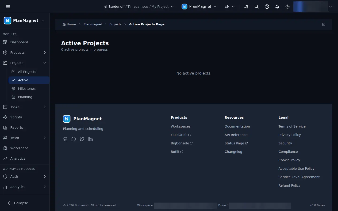 Concept illustration of an active projects page showing a count of projects in progress and an empty-state message.